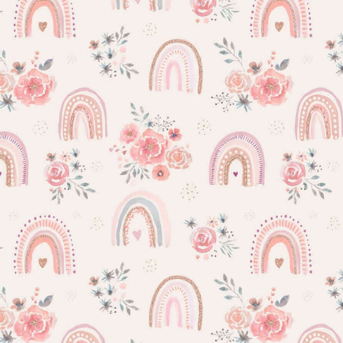 an image of pink rainbow roses cotton jersey fabric