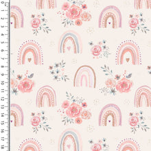 Load image into Gallery viewer, an image of pink rainbow roses cotton jersey fabric
