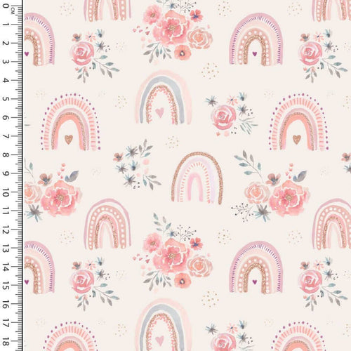 an image of pink rainbow roses cotton jersey fabric