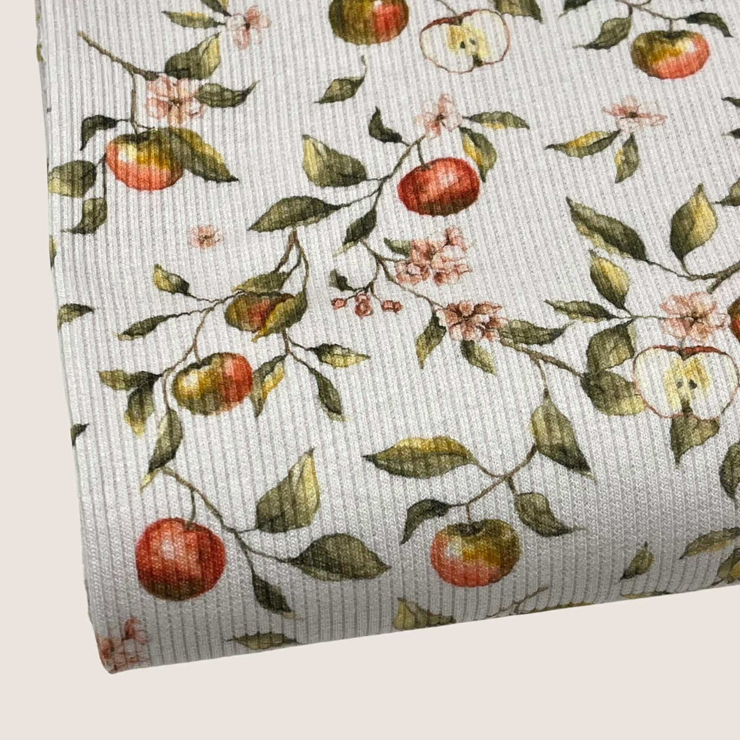 Fine Rib Knit Jersey Fabric - Mini Apples