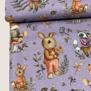 Fine Rib Knit Jersey Fabric - Forest Friends