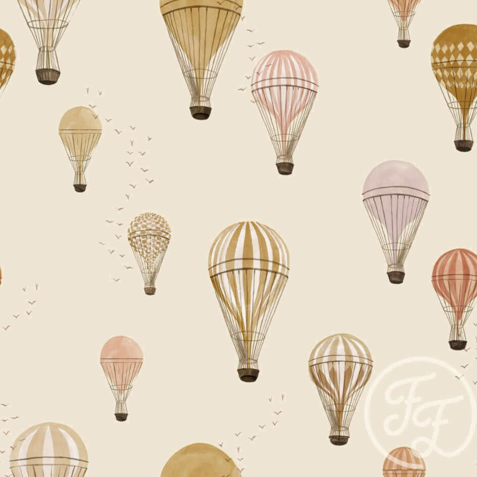 Jersey Fabric - HOT AIR BALLOONS ANTIQUE WHITE by Family Fabrics