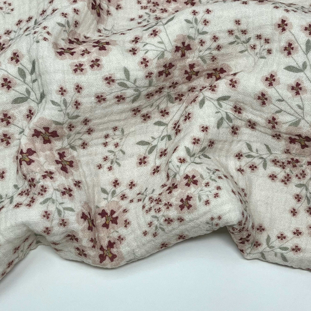 organic cotton muslin fabric small flowers double gauze fabric organic gots