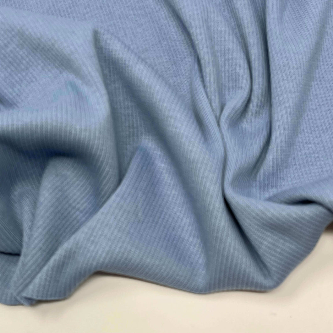 Fine Rib Knit Jersey Fabric - Vintage Blue