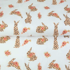 LAST METER Jersey Fabric - Leopard Bunnies on white